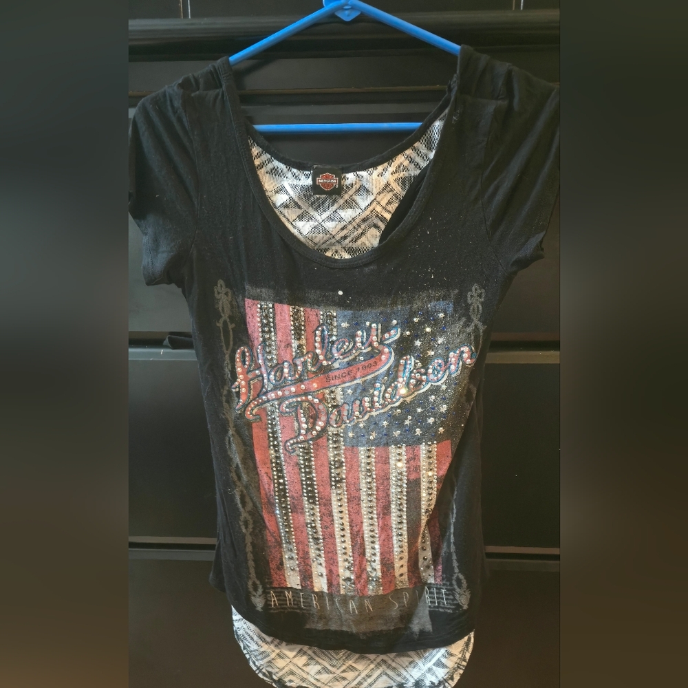 Harley-Davidson Black Tee with Flag Design